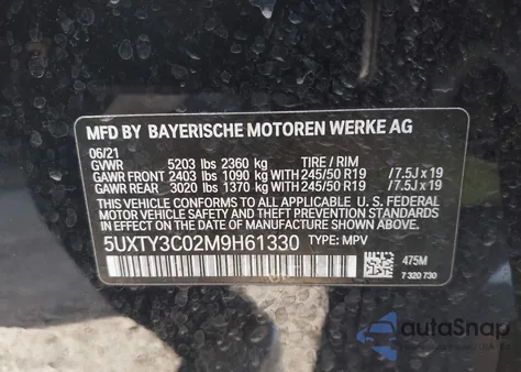 2021 BMW X3 Sdrive30I z USA, uszkodzony, nr VIN 5UXTY3C02M9H61330
